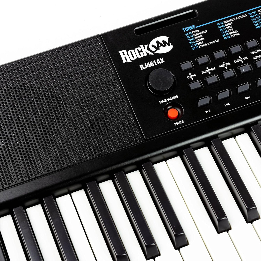 RockJam RJ461AX 61-Tasten-Alexa-tragbare digitale Klaviertastatur mit Notenständer, Netzteil, Simply