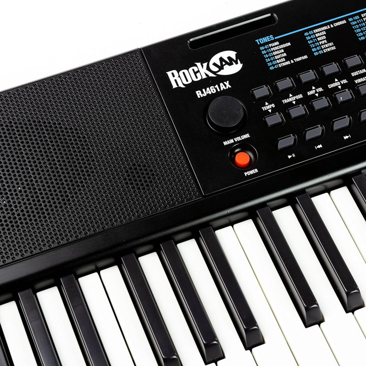 RockJam RJ461AX 61-Tasten-Alexa-tragbare digitale Klaviertastatur mit Notenständer, Netzteil, Simply