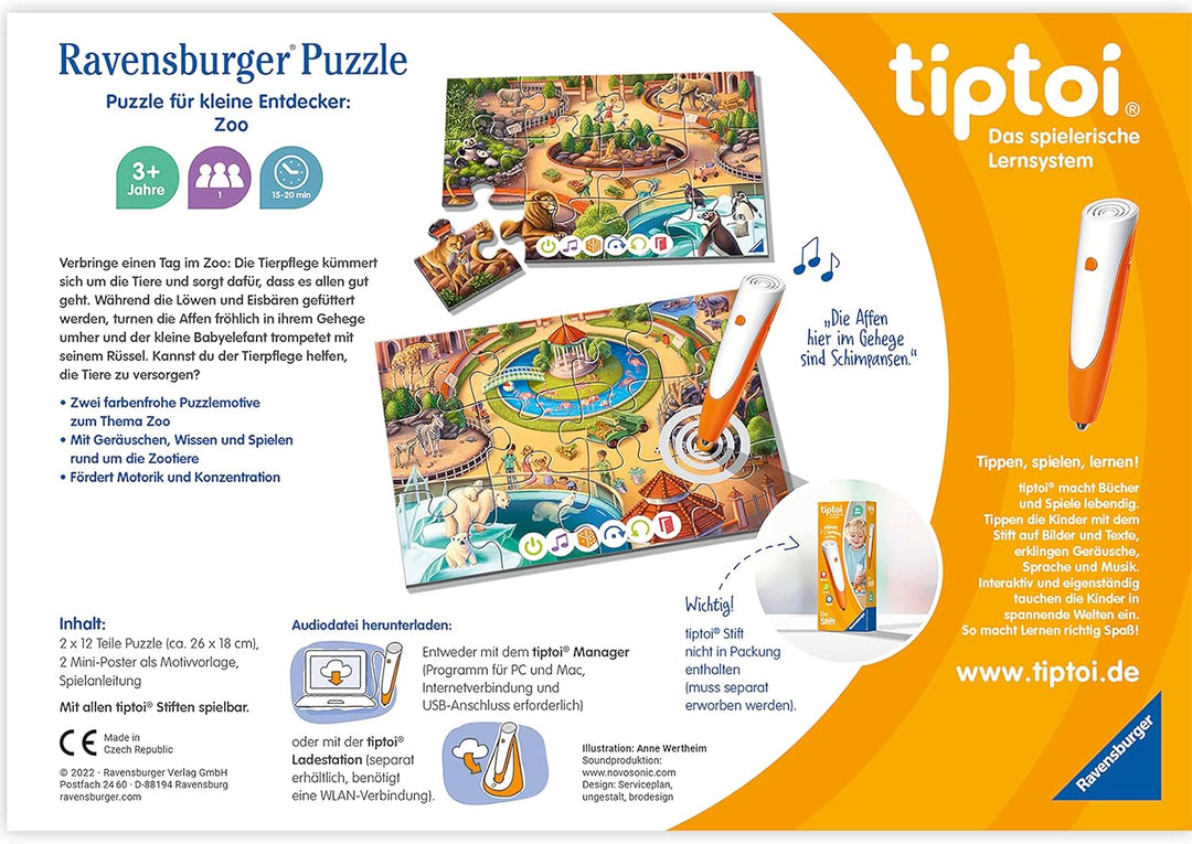 Ravensburger tiptoi Puzzle 00138 Puzzle für kleine Entdecker: Zoo, Kinderpuzzle ab 3 Jahren, für 1 S