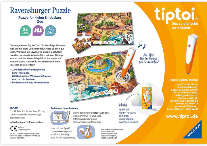 Ravensburger tiptoi Puzzle 00138 Puzzle für kleine Entdecker: Zoo, Kinderpuzzle ab 3 Jahren, für 1 S