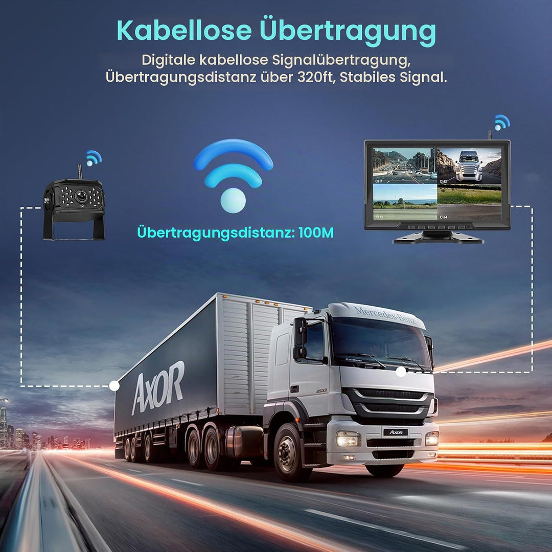 Hodozzy Digitale Kabellos Rückfahrkamera 4 Kameras,10,1 Zoll IPS HD Rückfahrmonitor mit Geteiltem Bi