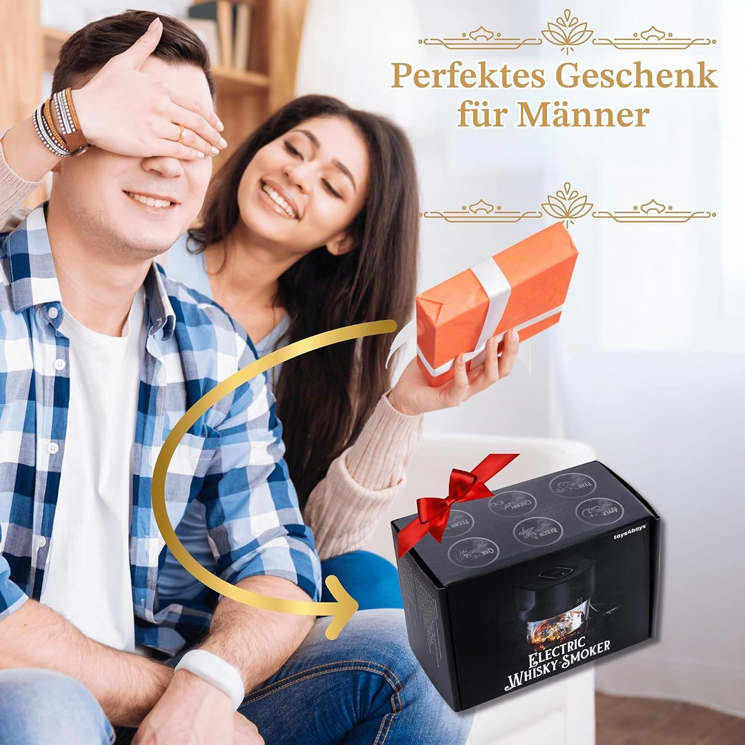 Toys4Boys Elektrischer Whisky Smoker Set - Whiskey Smoker Kit mit 6 Holzsorten - USB Räuchergerät fü