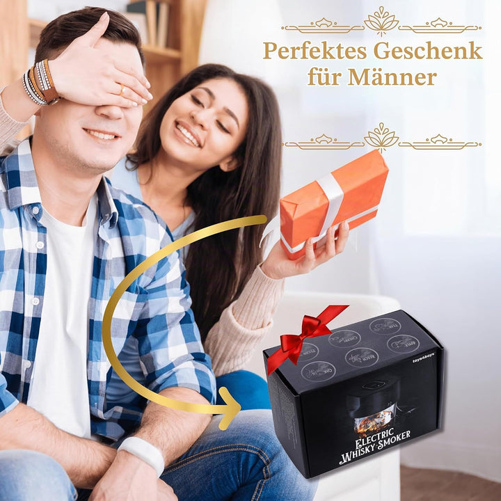 Toys4Boys Elektrischer Whisky Smoker Set - Whiskey Smoker Kit mit 6 Holzsorten - USB Räuchergerät fü