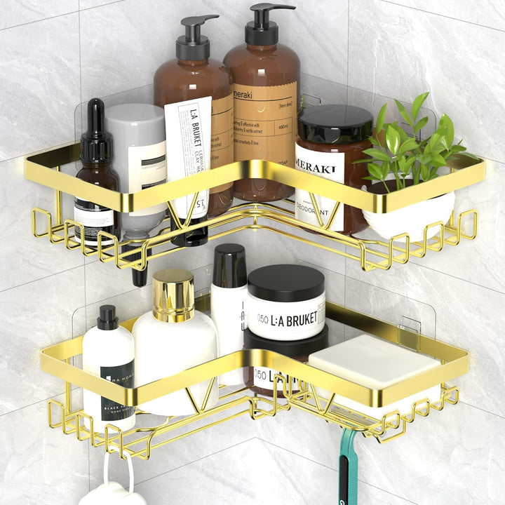 Kegii Duschablage Ohne Bohren Ecke - Duschregal Ohne Bohren Gold Eckregal Shampoo Halterung für Dusc