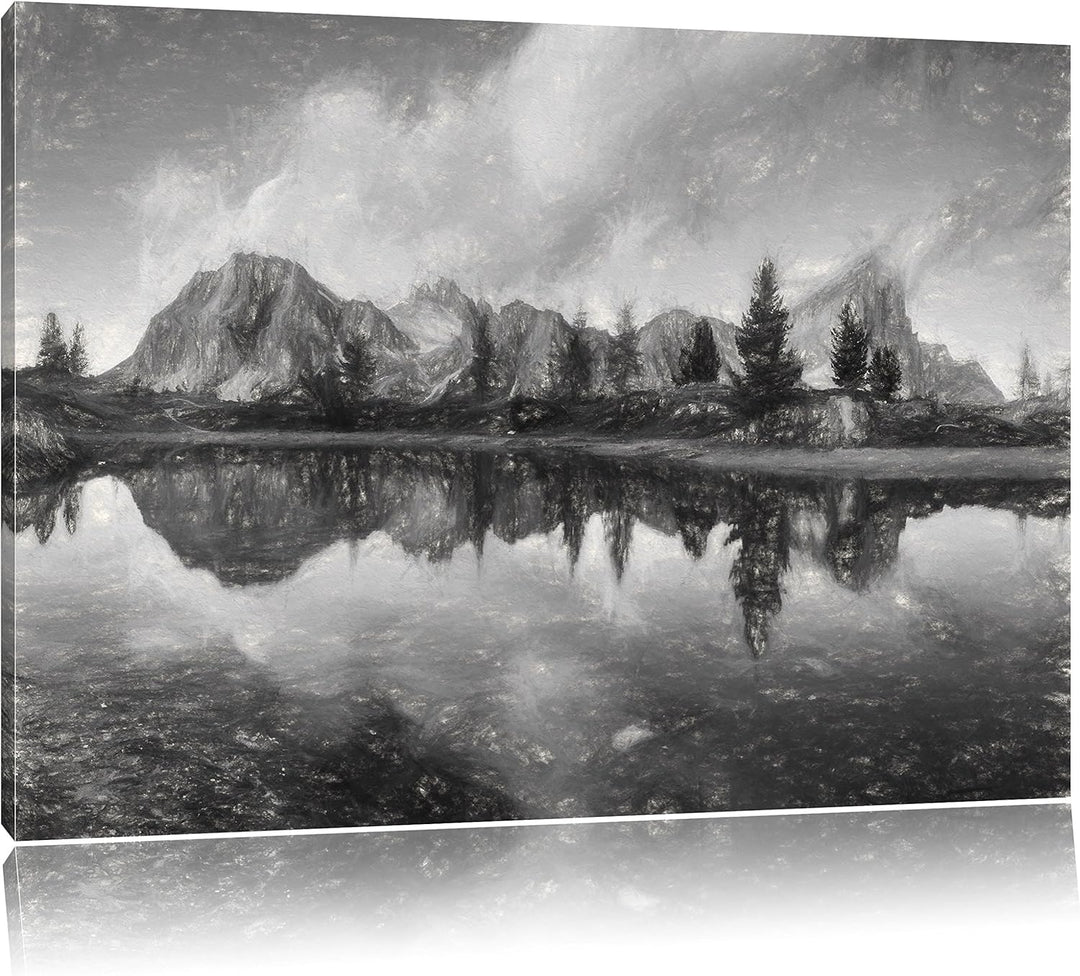 Pixxprint Dolomiten am See Limides / 100x70cm Leinwandbild bespannt auf Holzrahmen/Wandbild Kunstdru