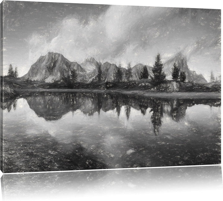 Pixxprint Dolomiten am See Limides / 100x70cm Leinwandbild bespannt auf Holzrahmen/Wandbild Kunstdru