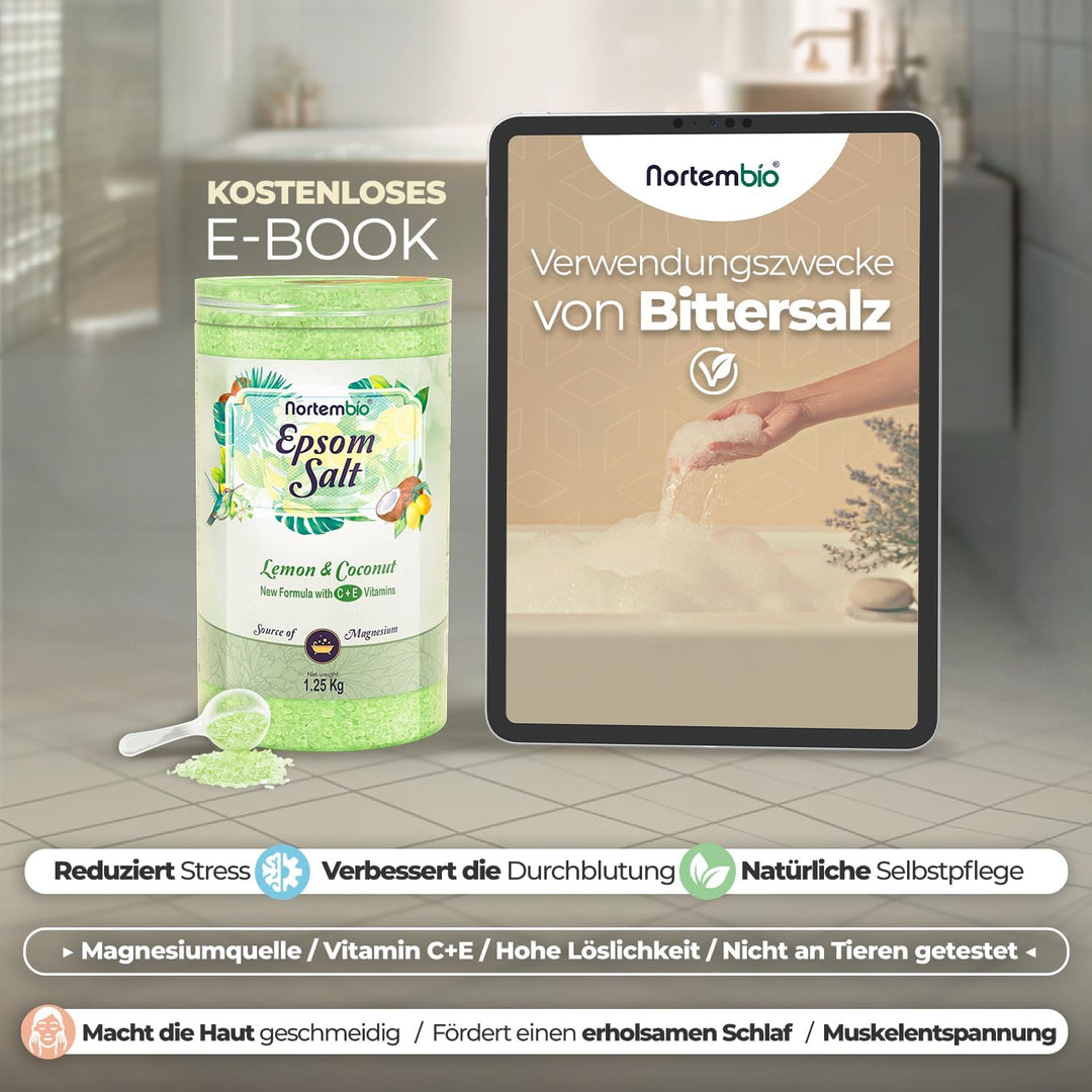 Nortembio Epsom Salz 6 Kg. Neuartigen Duft von Zitrone und Kokosnuss. Hydratisiert mit Vitamin C und