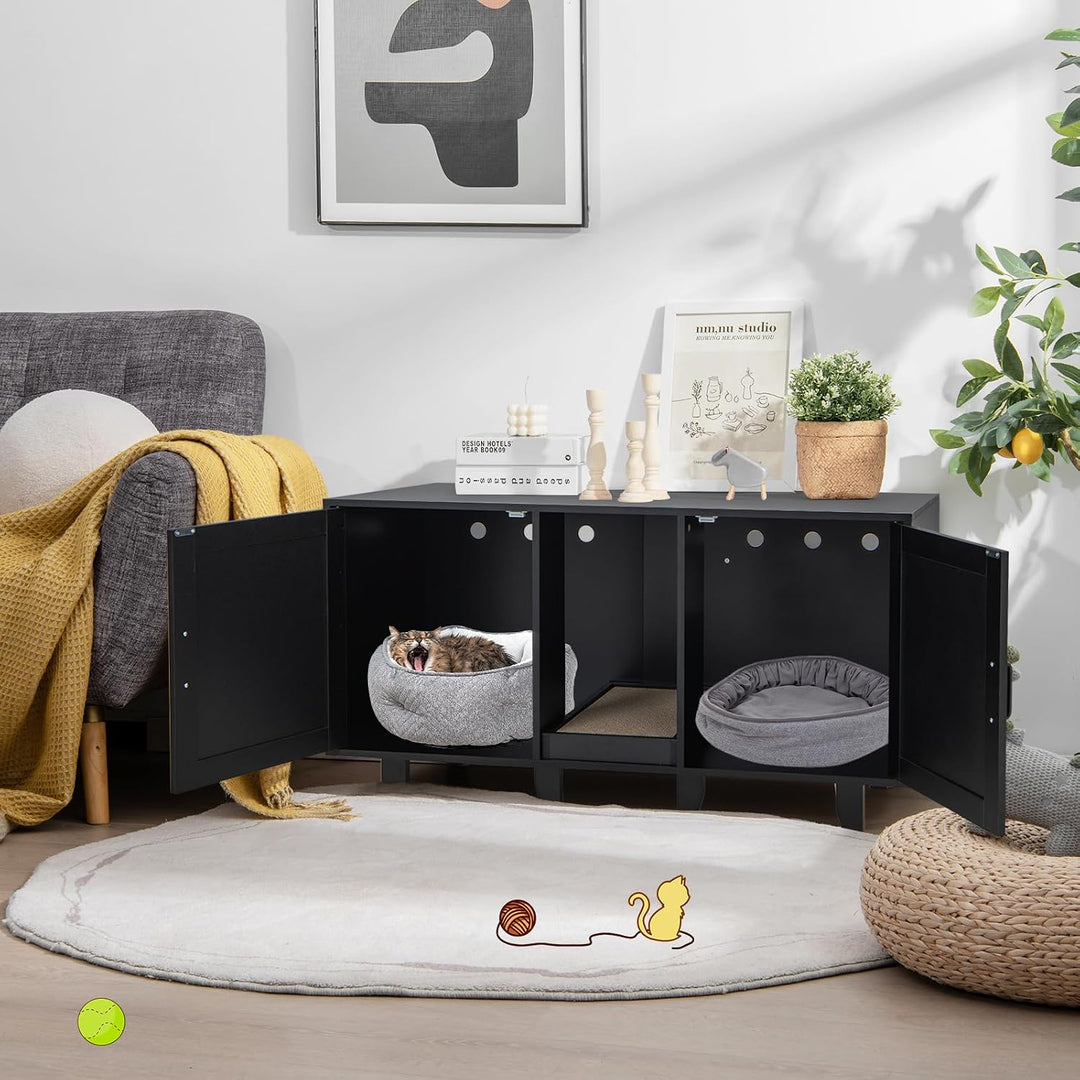 COSTWAY Katzenklo Schrank für 2 Katzen, Katzenschrank für Katzentoilette, Katzenhaus mit 2 Türen &amp; K