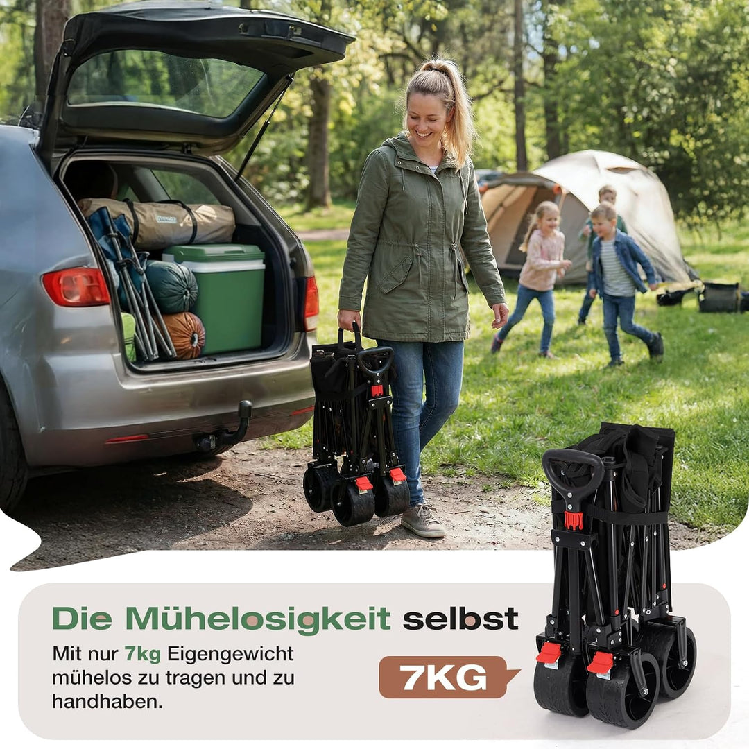 Sekey XXL Bollerwagen Faltbar 135L 150KG Belastbar, Leichter Faltbollerwagen mit Breite 17x8,5cm Räd