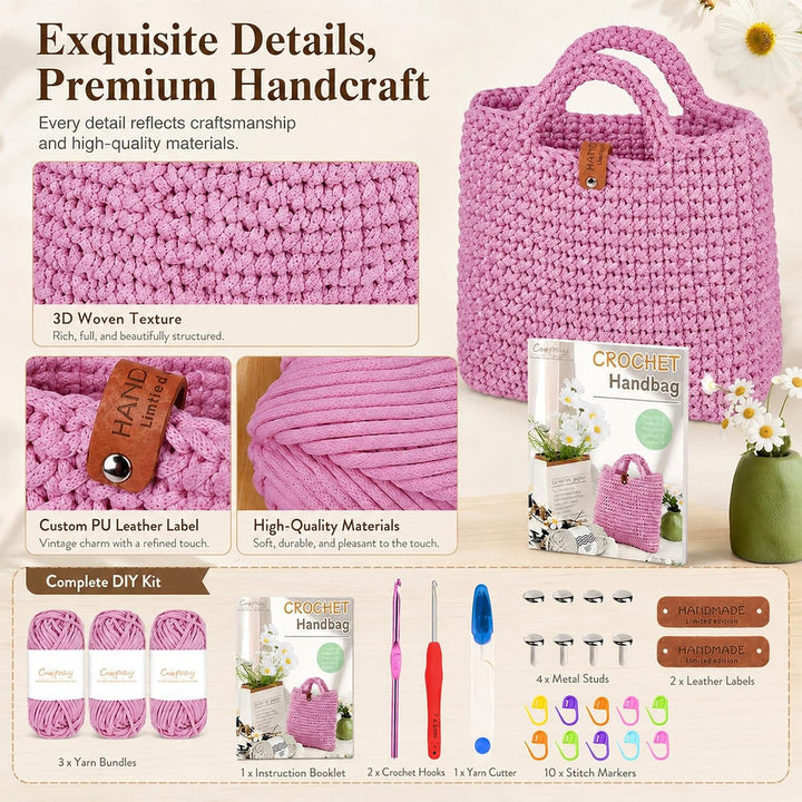 Jinfanshurich Häkelset für Anfänger Tasche, DIY Häkelset mit Häkelnadel &amp; Anleitung, Wolle zum Häkel