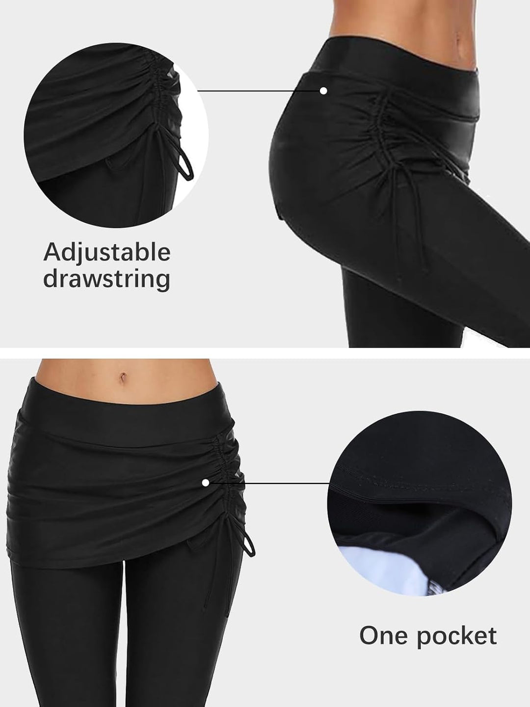 Ecupper Badehose Damen Lang Schwimmhose Capri Badeleggings Mit Rock Schwimm L Schwarz, L Schwarz