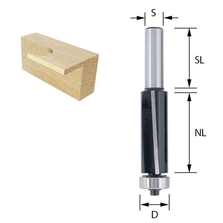 ENT 13465 Bündigfräser HW, Schaft (S) 12 mm, Durchmesser (D) 19,05 mm, NL 50,8 mm, SL 40 mm, mit Ach
