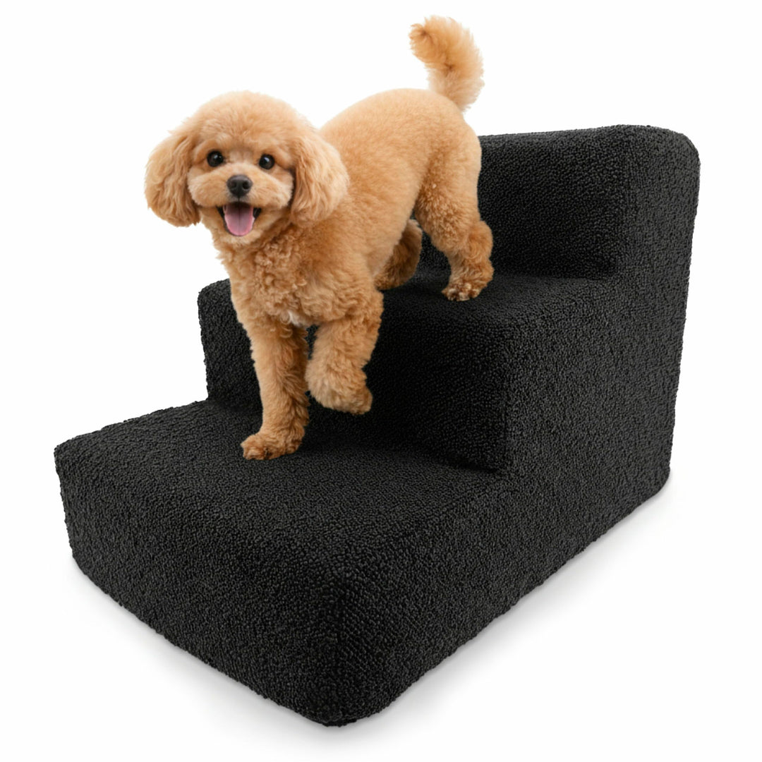 Muralo Hundetreppe 3 Stufen 30 cm, rutschfest, Wasserabweisend - Schwarz | Haustiertreppe für Kleine