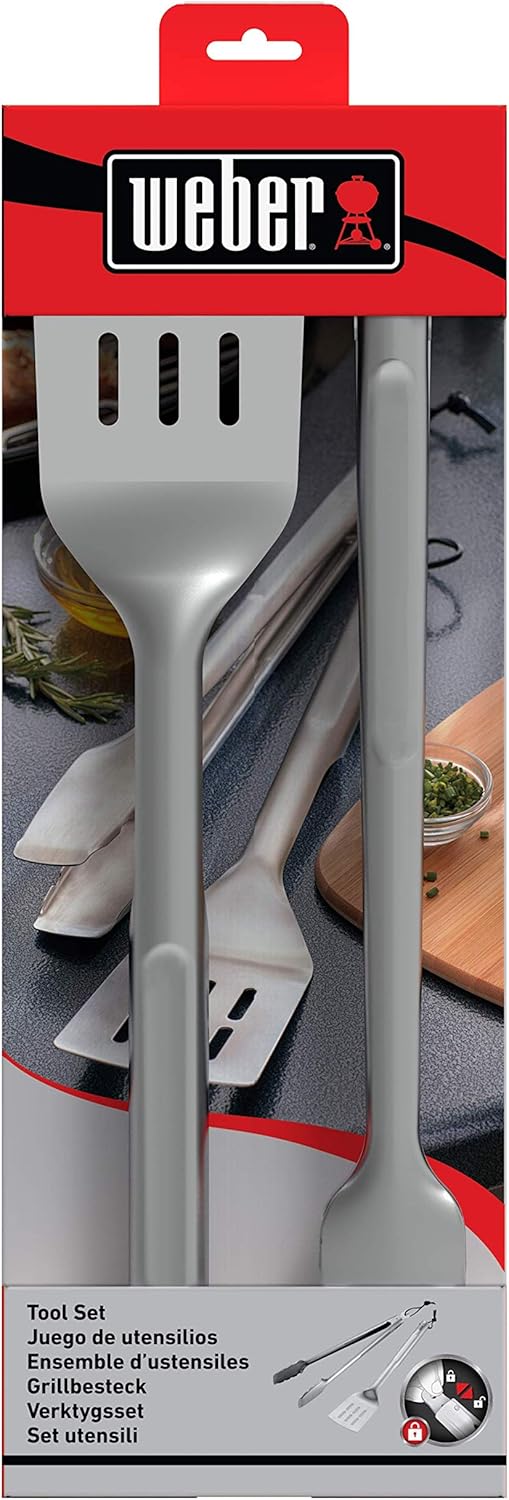 Weber 8302 Basic Grillbesteckset 2-tlg. aus Edelstahl, Grillzange und Grillwender Single, Single