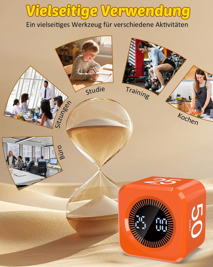Pomodoro Timer Cube, Visueller Würfel-Timer für Kinder, Digitale LED Drehbarer Timer mit 5/10/25/50