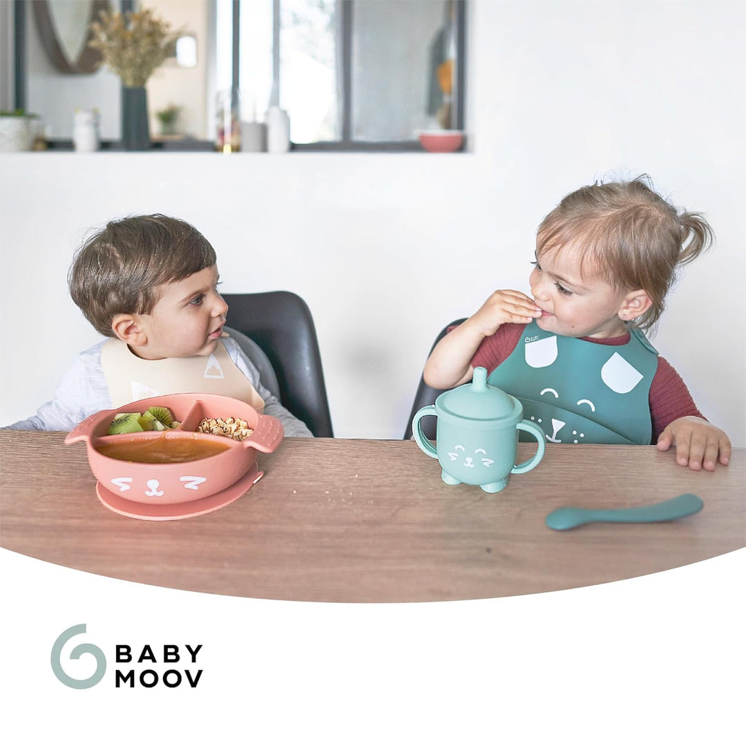 Babymoov Baby Geschirrset LEARN'ISY Hund - 4er Set aus Silikon, Trinklernbecher, Baby Lätzchen, Baby