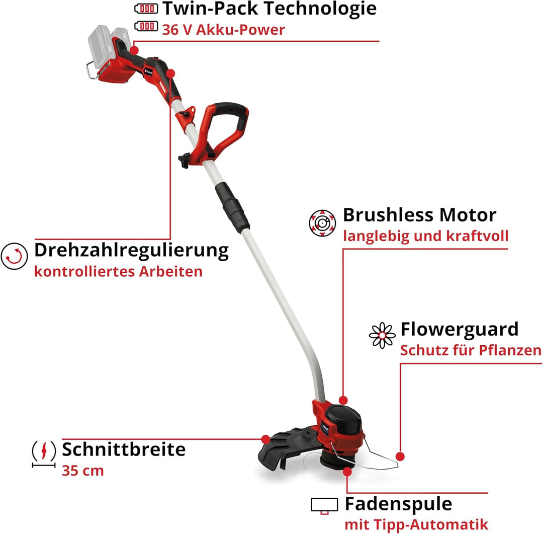 Einhell Professional Akku-Rasentrimmer GP-CT 36/35 Li BL-Solo Power X-Change (36 V, Fadenspule mit T