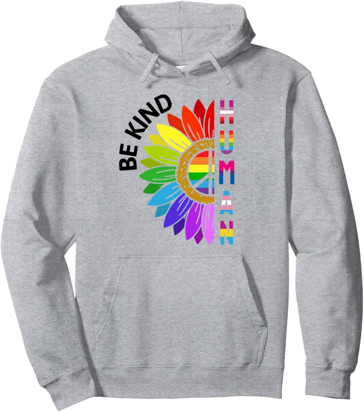 Gay Pride Human Shirt, Rainbow Sunflower Kind LGBTQ Pullover Hoodie