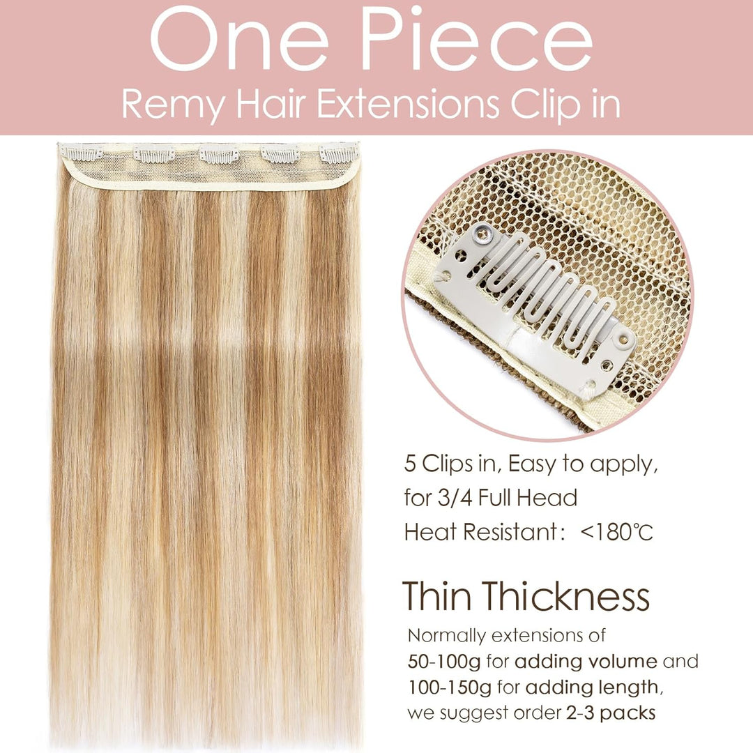 Silk-co Haarteile Echthaar Clip in Extensions Echthaar 1Pc 5Clips Haarverlängerung Weich Natürlich H