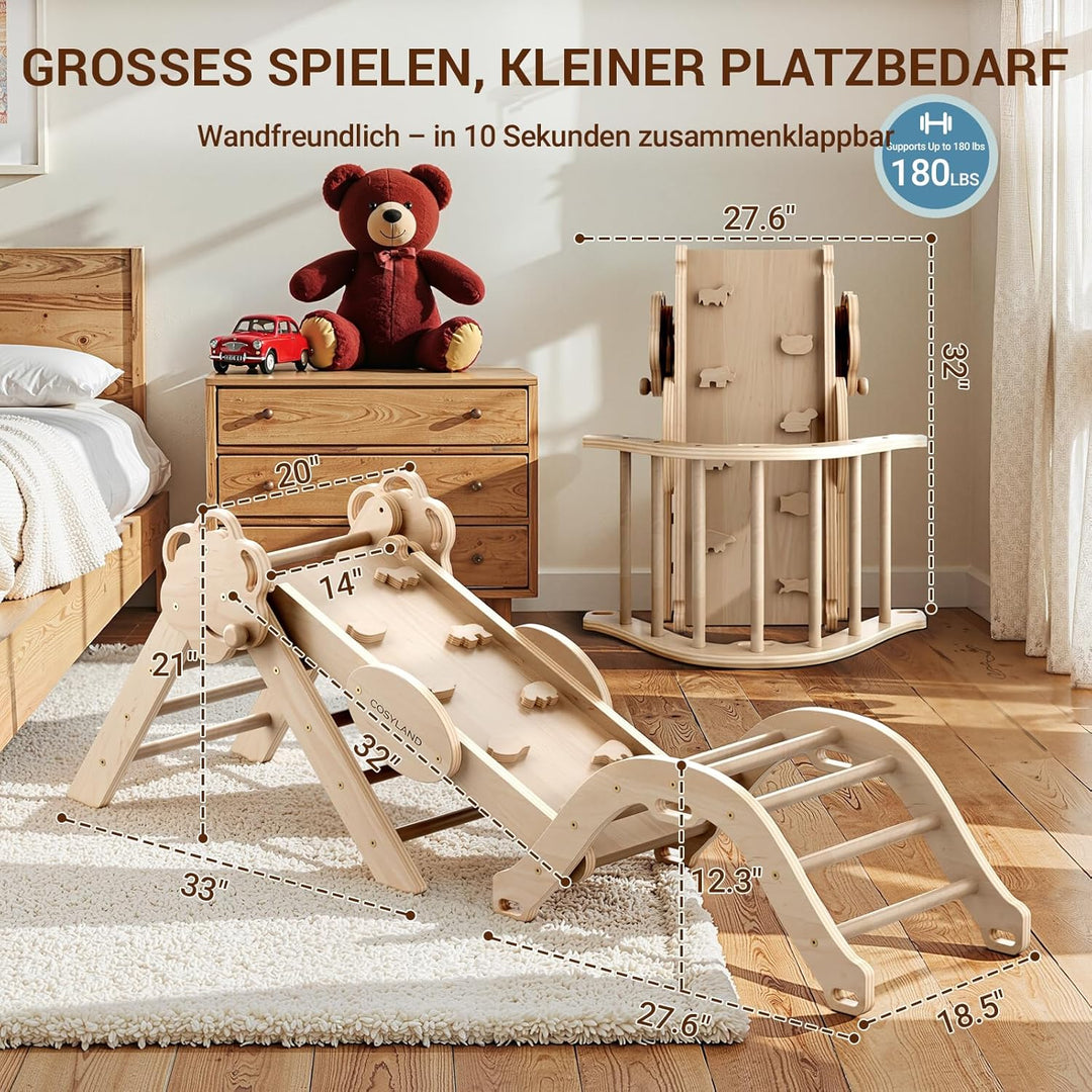 COSYLAND 8-in-1 Montessori Klettergerüst Indoor ab 1 Jahr – Kletterdreieck mit Rutsche, Kletterbogen