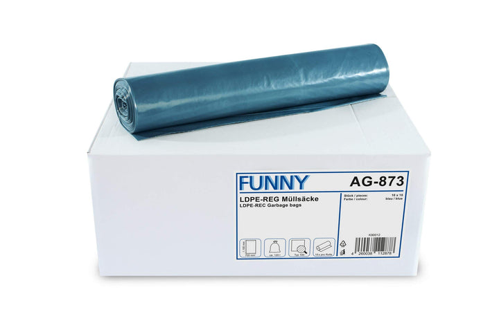 Funny LDPE-Regenerat Müllsäcke, blau, gerollt, 120 l, Typ 100, 1er Pack (1 x 150 Stück) Single, Sing