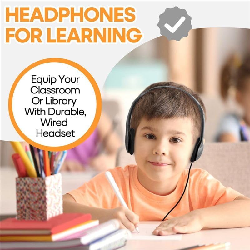20 Pack Kabelgebundene Kopfhörer für Klassenzimmer, On-Ear Kopfhörer, Klarer Klang, Stereo Headset 3