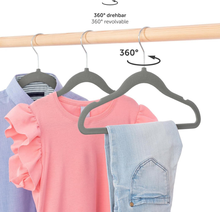 Laleni Kinderkleiderbügel 30 Stück + Samtbezug - platzsparende Kleiderbügel Kinder - 360° drehbare K