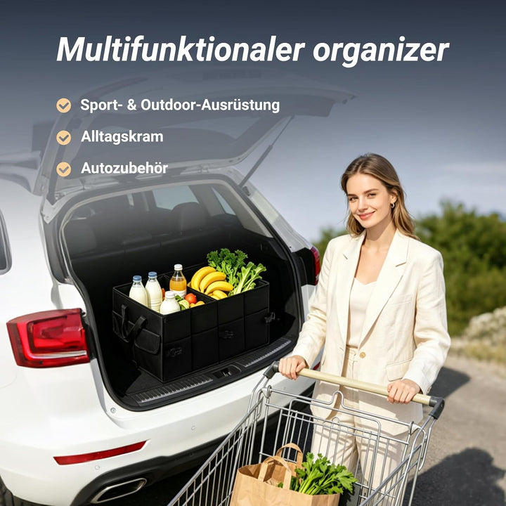 Kofferraum Organizer mit Deckel, Kofferraumtasche Faltbar & Rutschfest, Auto Aufbewahrungsbox Stabil