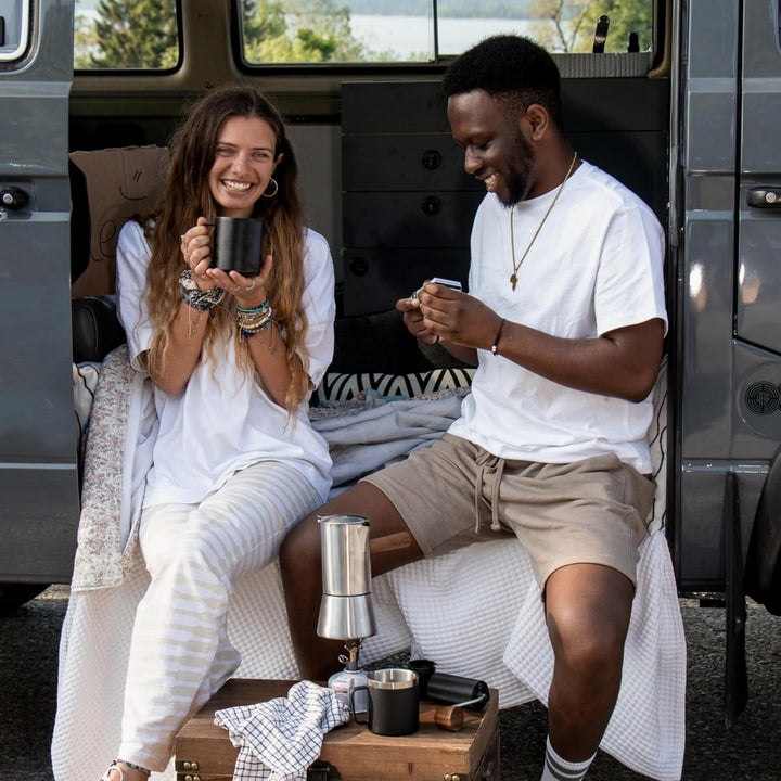 LAMBDA COFFEE® VESUV Espressokocher aus Edelstahl I Induktion geeignet I Outdoor und Indoor Mokkakan