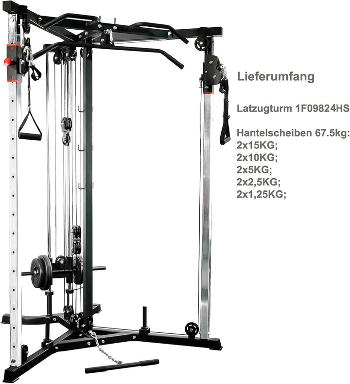 Hansson Sports® Kabelzug Trainer Latzugstation Kraftstation Cross Over mit Klimmzugstange, Bizeps- /