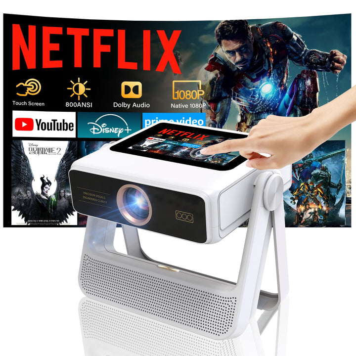 Smart Beamer 4K Unterstützt, FHD 1080P Projektor mit Touchscreen,Dual-Display Heimkino Projektor 120