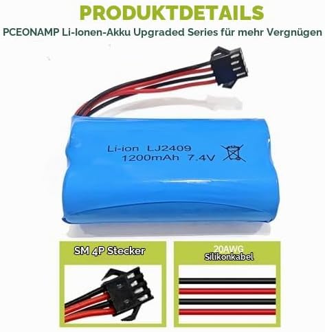 ZYGY 2PCS 7.4V 1200mah SM-4P Stecker Akku mit USB Ladekabel für EC08 RC Spielzeugauto Modell Gelände
