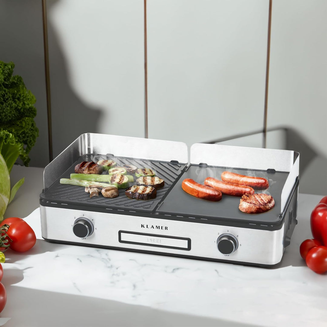 KLAMER Elektrogrill, antihaftbeschichtete und abnehmbare Duo-Platten, separate Temperatureinstellung