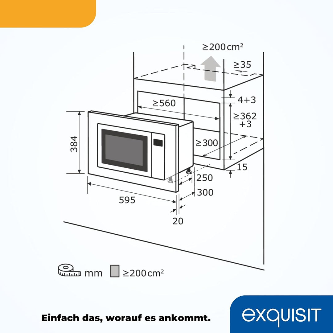 Exquisit Einbau-Mikrowelle EMW 19-7 G 900 Watt Grill 5 Leistungsstufen, Silber
