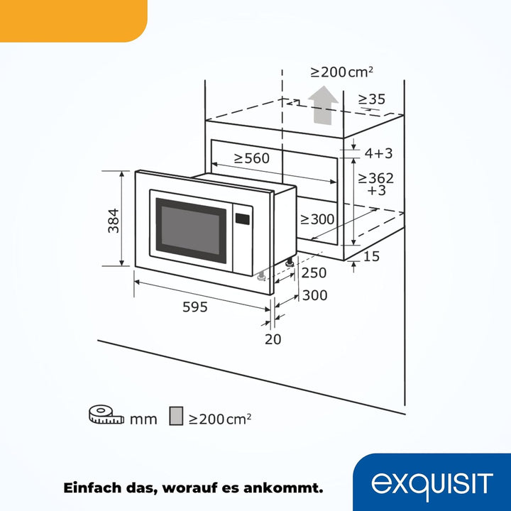 Exquisit Einbau-Mikrowelle EMW 19-7 G 900 Watt Grill 5 Leistungsstufen, Silber