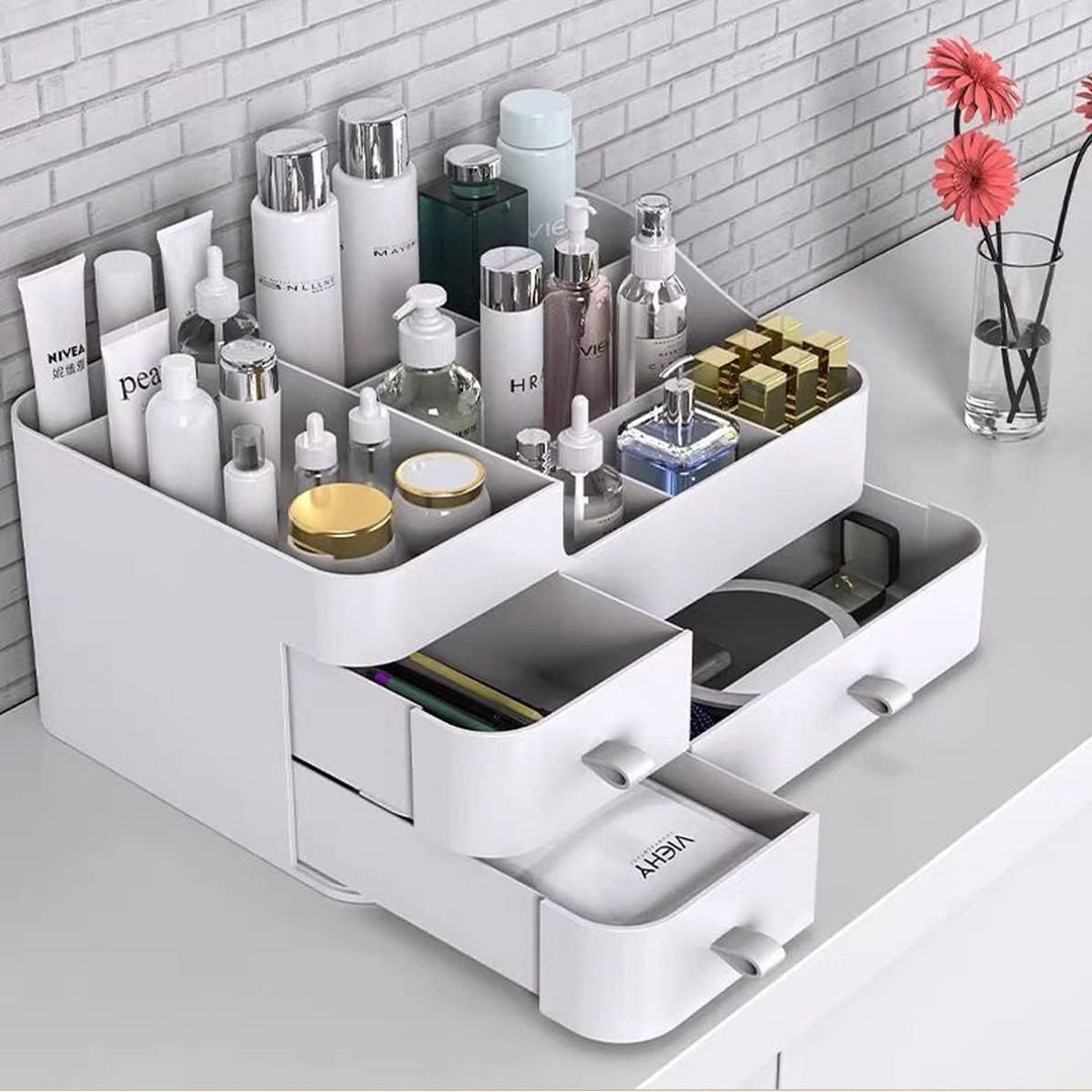 Queta Make-up-Organizer Grosse Kosmetik-Aufbewahrungsbox mit Kapazität 8 Gitter und 3 Schubladen, pa