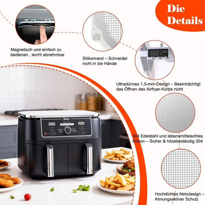 BYKITCHEN 2 Stück Spritzschutz Zubehör für Ninja Dual Zone Heissluftfritteuse 9,5L DZ400EU/DZ400EUST