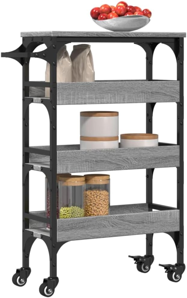 Küchenwagen Grau Sonoma 53x20x76 cm Holzwerkstoff, Rollwagen, Kleines Regal, Regal Küche, Badezimmer