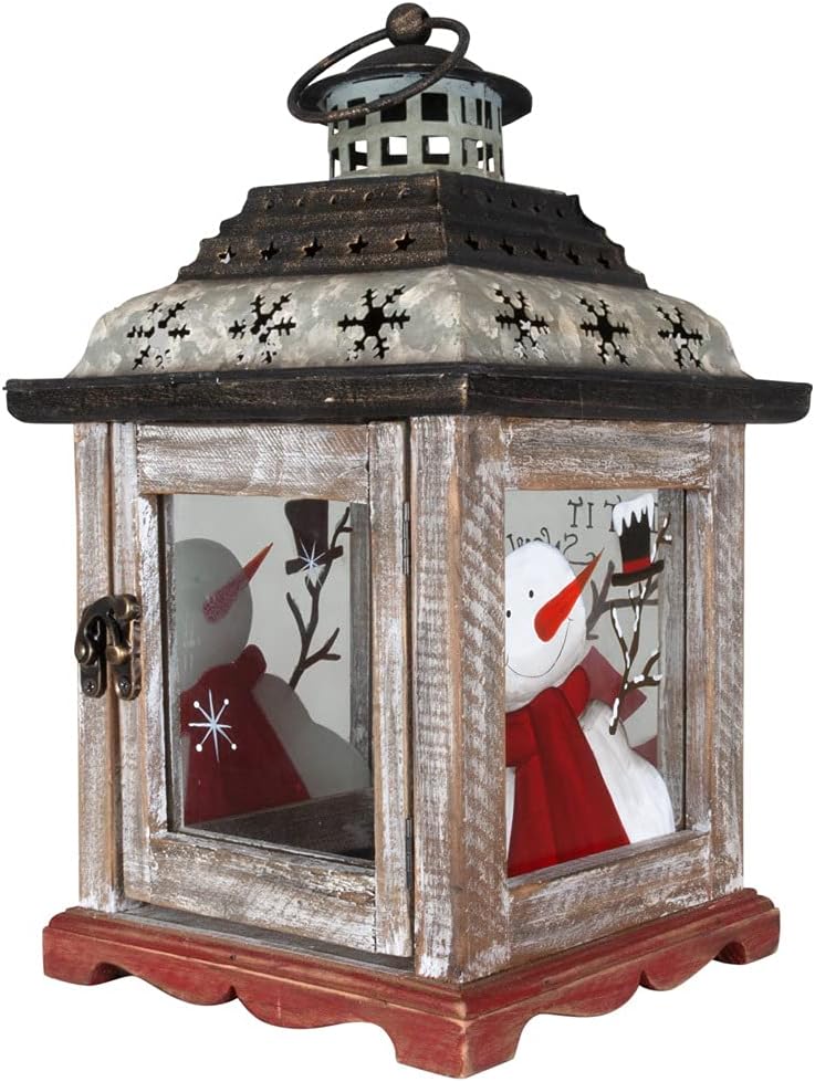Weihnachtslaterne Schneemann Weiss ca. 29 cm Laterne Tischdekoration Metall und Holz Adventsdeko