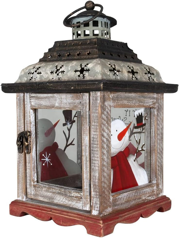 Weihnachtslaterne Schneemann Weiss ca. 29 cm Laterne Tischdekoration Metall und Holz Adventsdeko