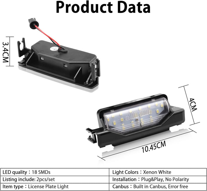 Asasytal 2 x LED Nummernschildbeleuchtung 12V hintere Kennzeichenbeleuchtung Mit Basis 18 SMD Hellwe