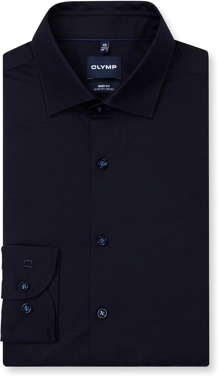 OLYMP Herren Businesshemd Langarm Level.Five.Body.fit,Single Jersey,Body fit,New York Kent 37 Marine
