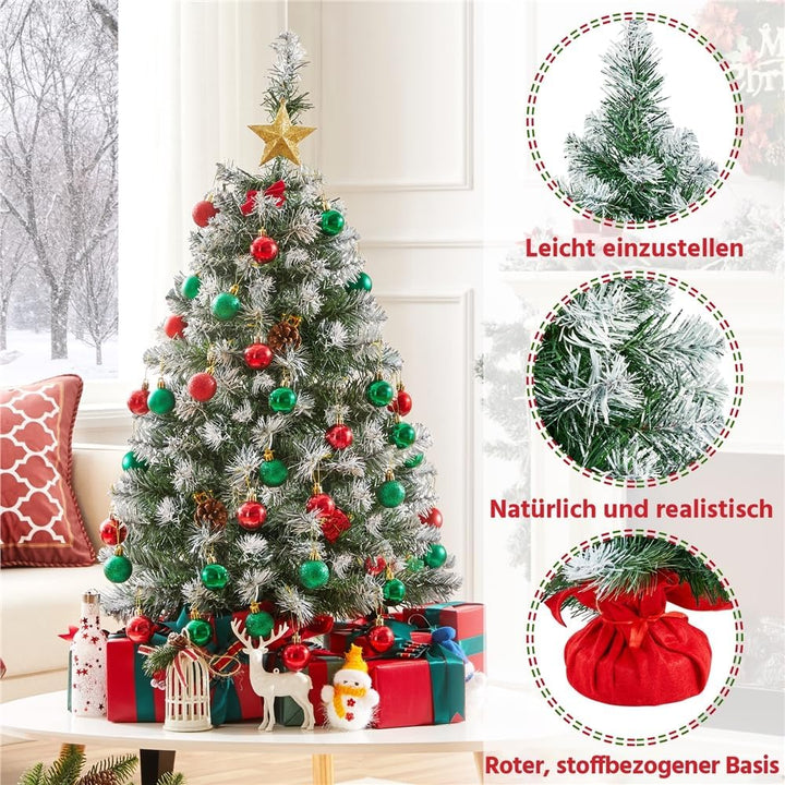 Yaheetech 90 cm Weihnachtsbaum mit Schnee, Mini Kunstweihnachtsbaum, Tisch-Weihnachtsbaum, Weihnacht