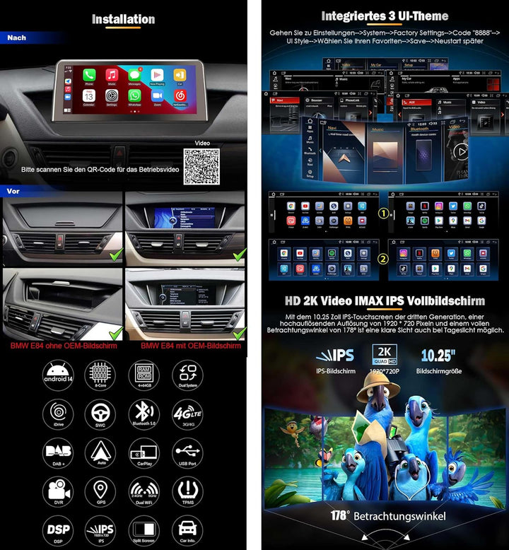 Erisin Android 14 Autoradio GPS mit Navigation für BMW X1 E84, 10.25 Zoll Auto Multimedia Player IPS