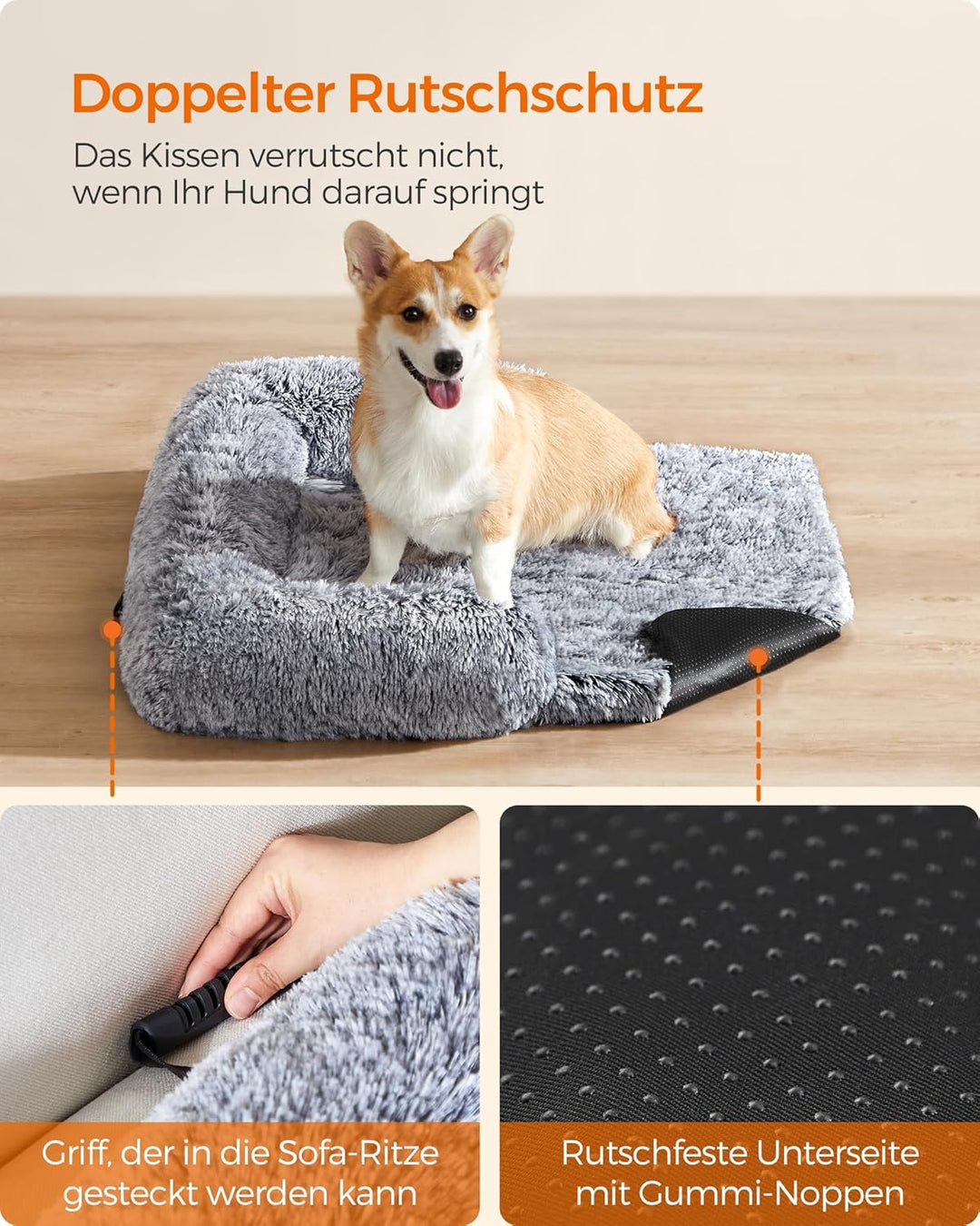 Feandrea FluffyHug Hundebett Plüsch, Hundedecke Sofa, Sofaschutz Hund, Hundekissen, Grösse L, für mi