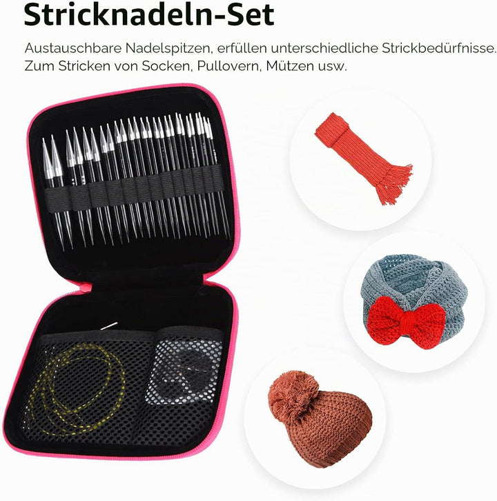 Stricknadel-Set Doppelspitze Stricknadeln Austauschbare Rundstricknadeln mit Etui für Socken