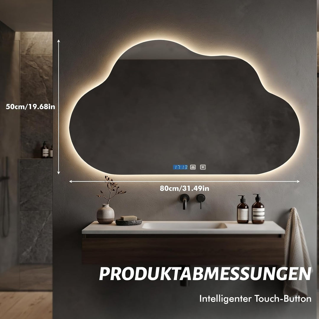 Badezimmerspiegel mit Beleuchtung 80x50 cm, Badspiegel mit LED Beleuchtung, Spiegel mit Beleuchtung