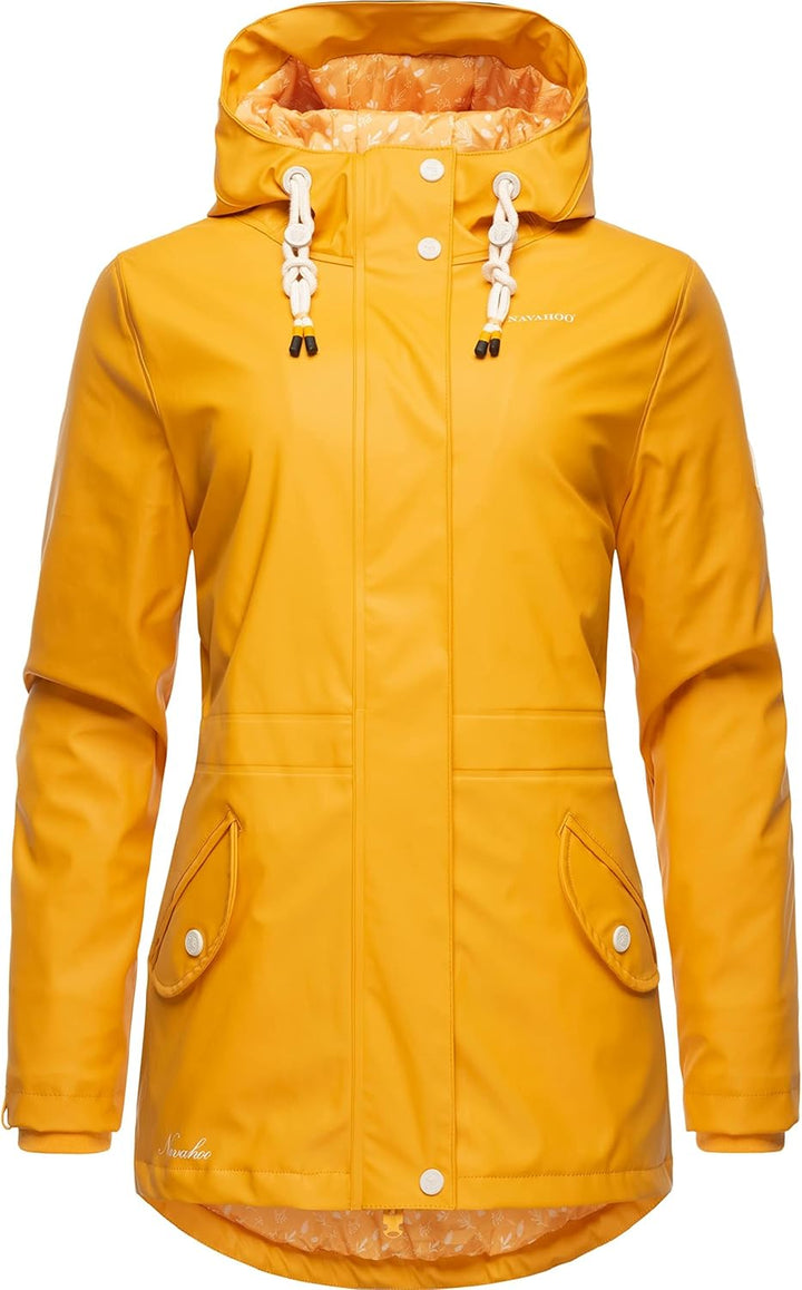 Navahoo Damen Übergangsjacke Regenmantel wasserdicht lang warm gefüttert mit Kapuze Oceans Heart XS-