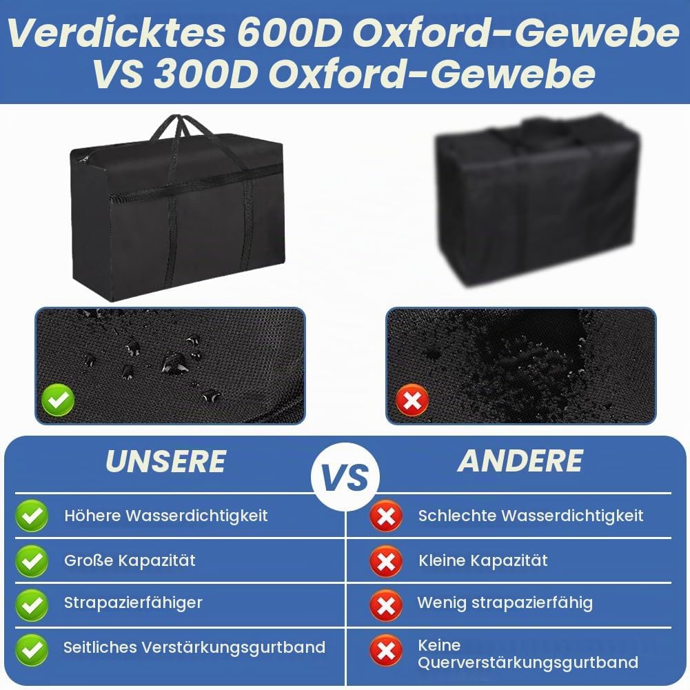 HOTUT Grosse Aufbewahrungstasche,2 Stück 180L Oxford Umzugstaschen mit Reissverschluss und Griff,Was