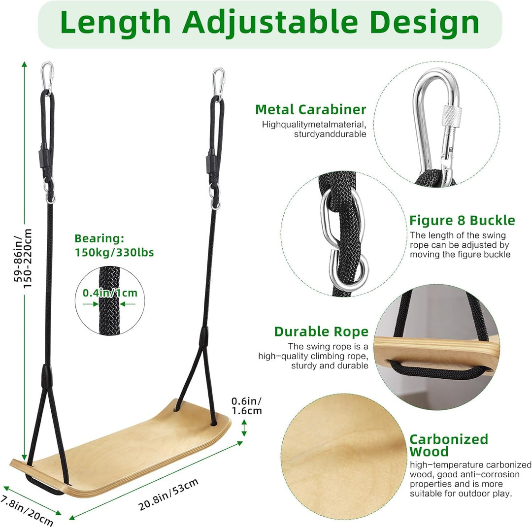 PELLOR Holzschaukel Outdoor für Kinder und Erwachsene, Schaukelsitz Holz mit höhenverstellbarem Seil